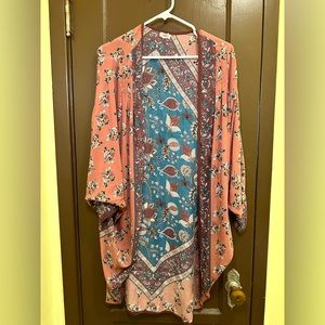 Mahila Cocoon Kimono One Size Maroon Floral Motif Anthropologie